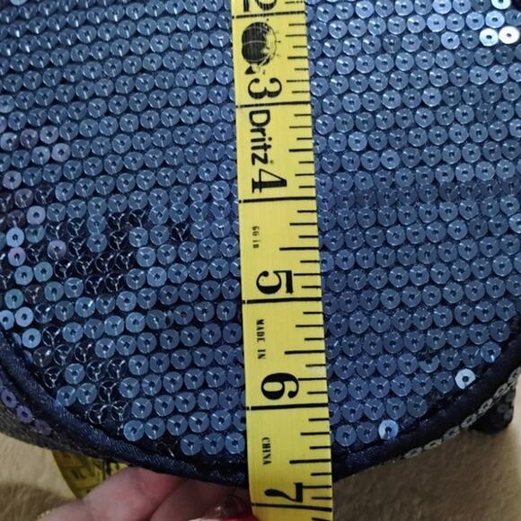 Blue sequined party hobo bag with flower accent Purse - Picture 6 of 9